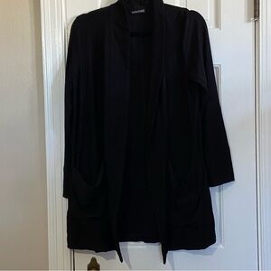 Eileen Fisher Black Draped Open-Front Long Blazer